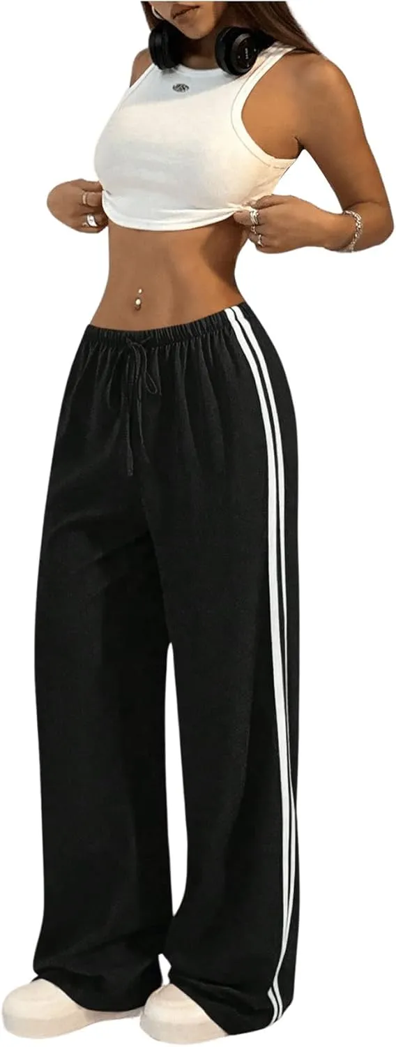 SHENHE Women's Wide Leg Loose Sweatpants Low Rise Y2k Drawstring Workout Sports Pants