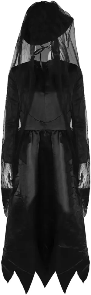 SIQITECHNO Halloween Witch Dress Costume Set Full Length Black Hooded Cloak Costume Set for Halloween Cosplay Party