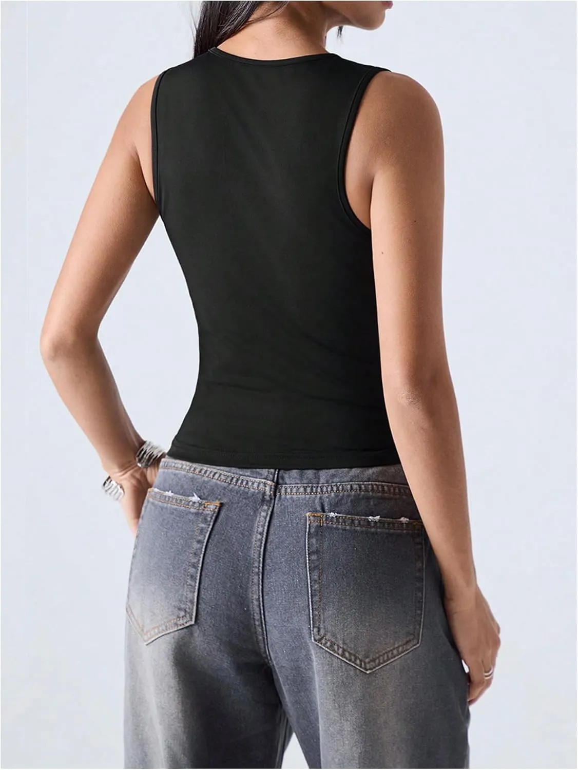 SOLY HUX Women's Cut Out Half Zip Tank Top Sleeveless Crew Neck Y2k Going Out Crop Tops