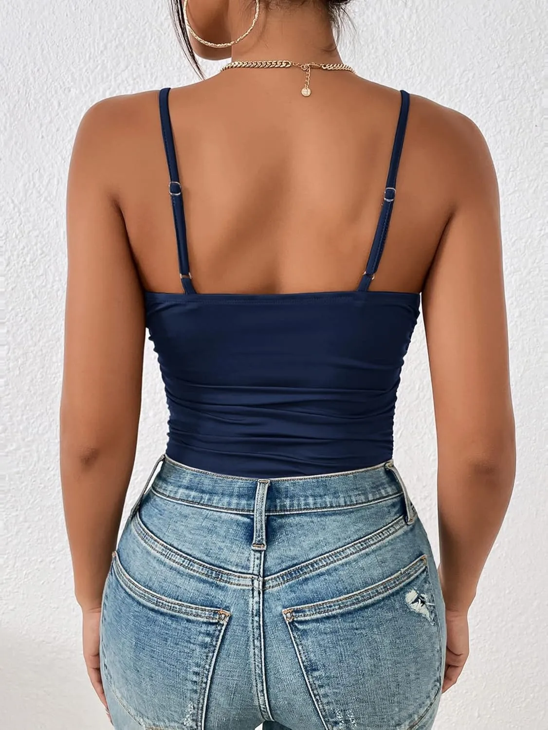 SOLY HUX Women's Sexy Ruched Bust Tie Knot Front Cami Top Sleeveless Backless Slim Fit Camisole