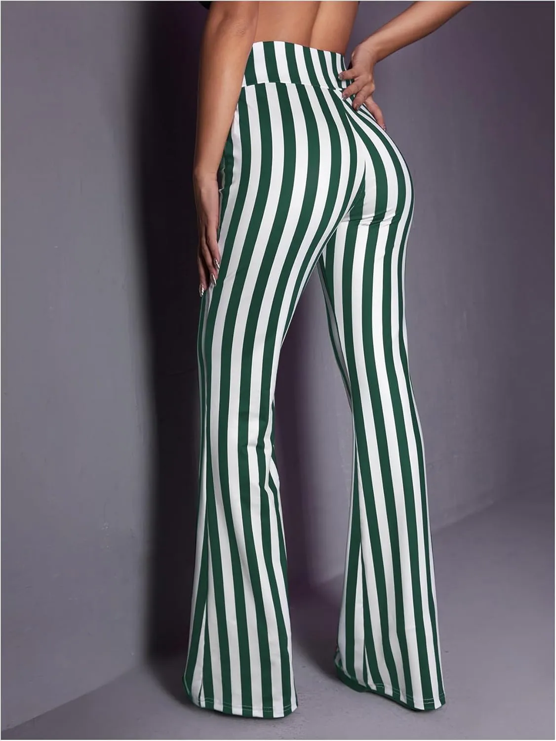 SOLY HUX Women's Striped Elastic High Waist Flare Leg Long Pants Casual Trousers
