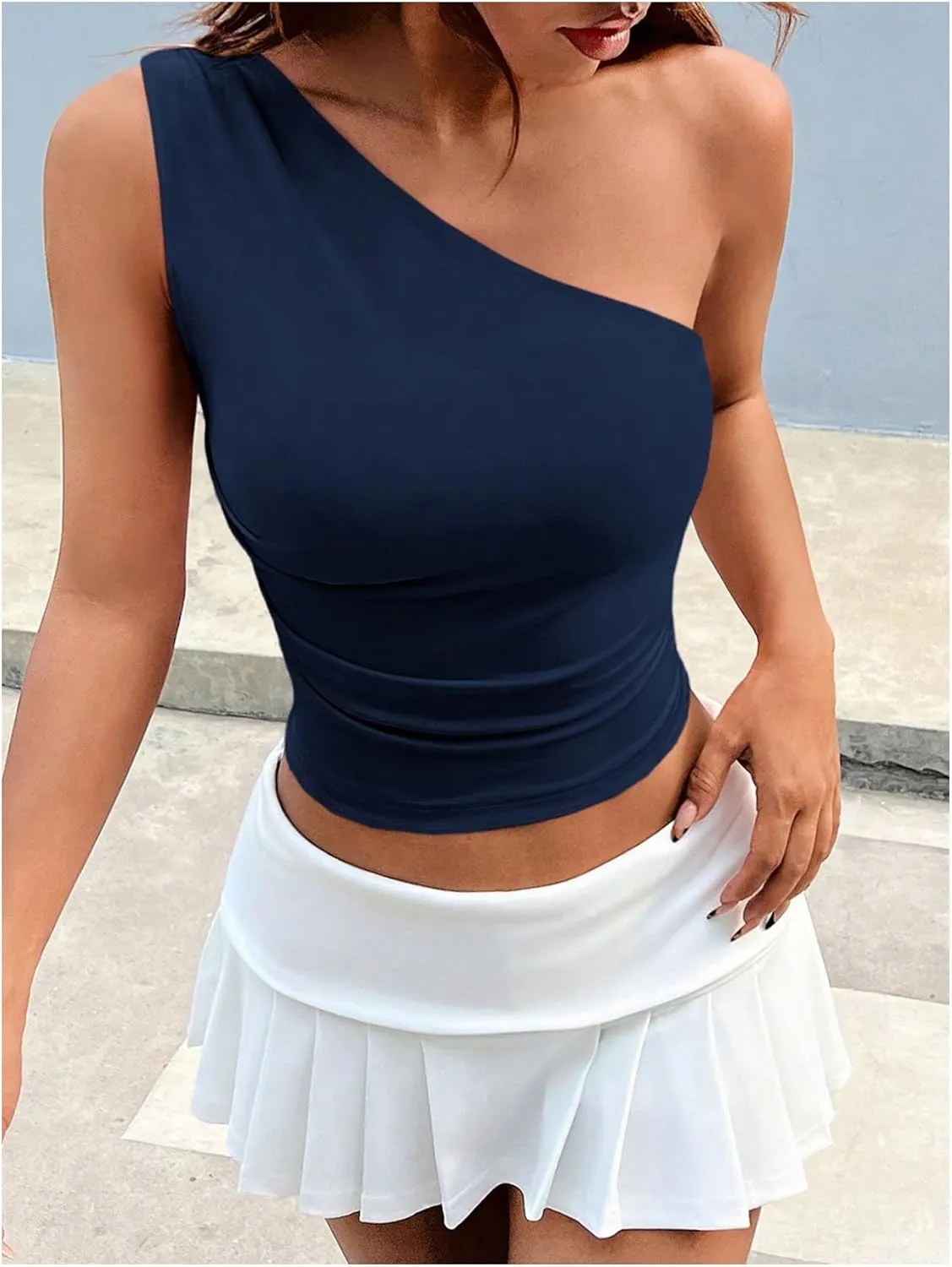 SOLY HUX Women's Summer One Shoulder Tank Top Sleeveless T Shirt Slim Fit Going Out Crop Tops