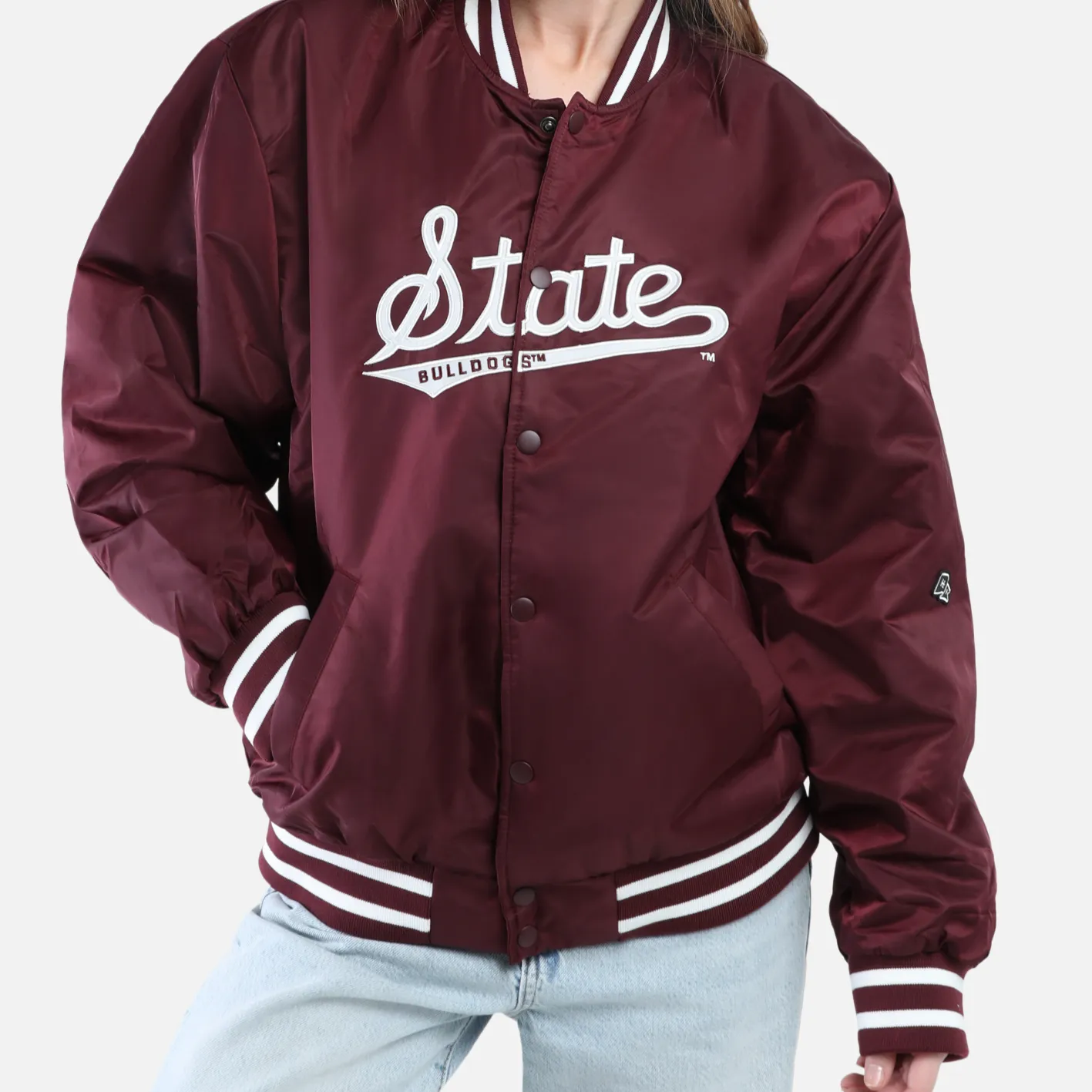 State Script Maroon Varsity Jacket