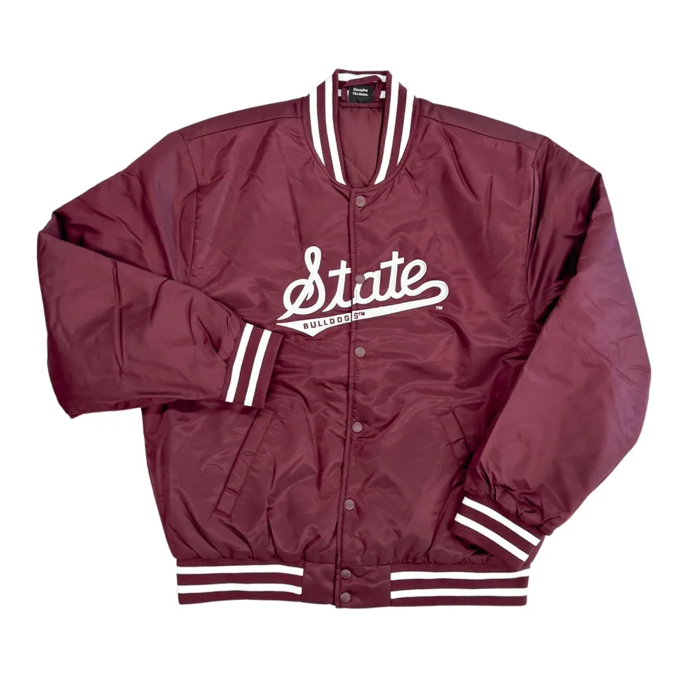 State Script Maroon Varsity Jacket