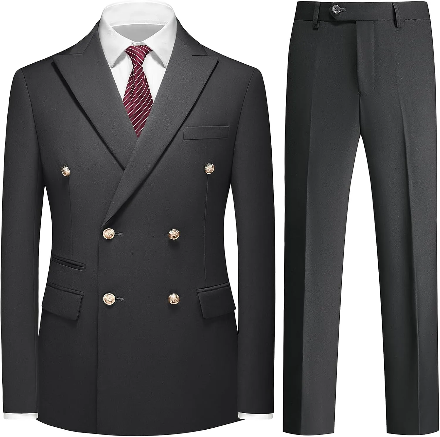 Suit for Men Solid Double Breasted 2 Piece Tuxedo Set Regular Fit Peak Lapels Jacket and Pants