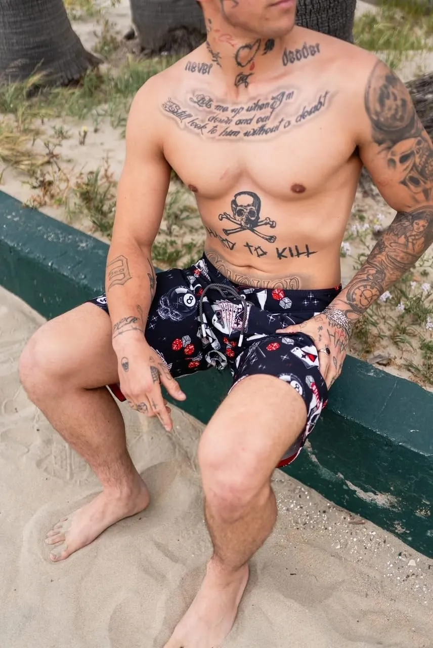 Sullen Eightball Tattoo Lifestyle Graphic Swim Boardshorts Black