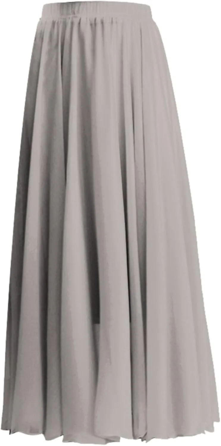 Summer Beach Skirt for Women Flowy Chiffon Maxi Skirts Floor Length High Waisted Pleated Skirt Vintage Tea Party Dresses