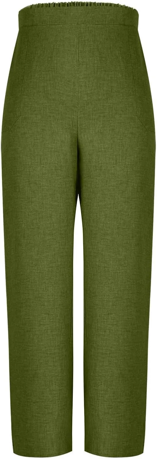 Summer Pants for Women Dressy Linen Pants Women Summer High Waisted Wide Leg Linen Pants Trousers with Pockets