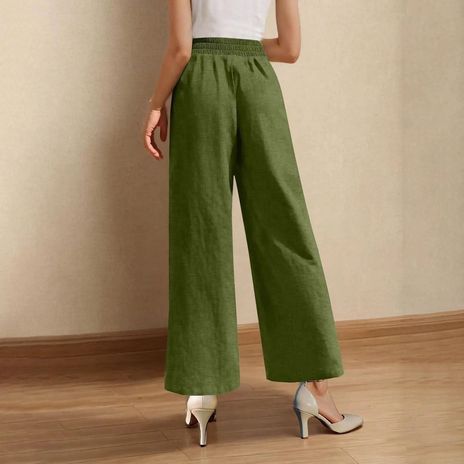 Summer Pants for Women Dressy Linen Pants Women Summer High Waisted Wide Leg Linen Pants Trousers with Pockets