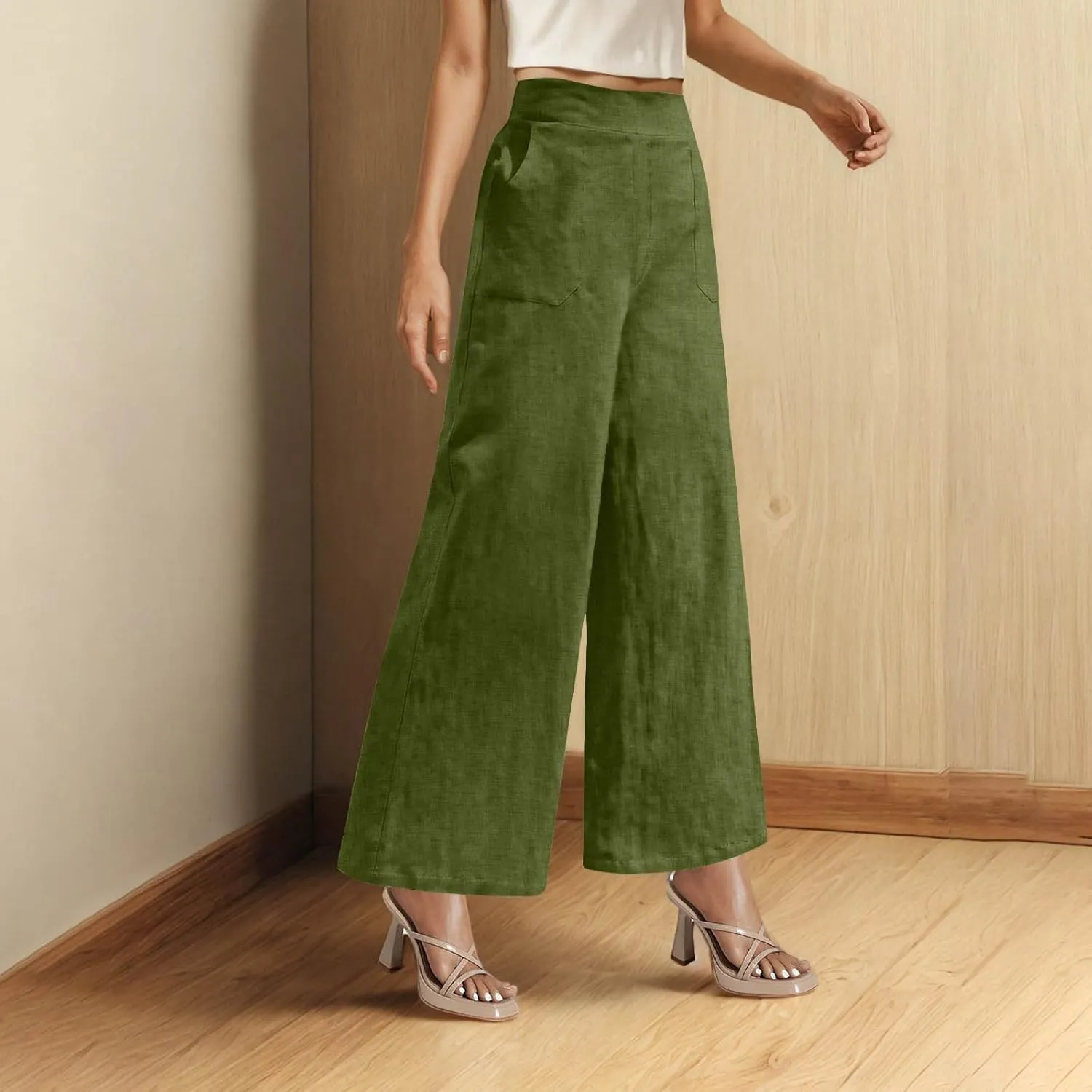 Summer Pants for Women Dressy Linen Pants Women Summer High Waisted Wide Leg Linen Pants Trousers with Pockets