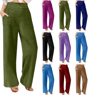 Summer Pants for Women Dressy Linen Pants Women Summer High Waisted Wide Leg Linen Pants Trousers with Pockets