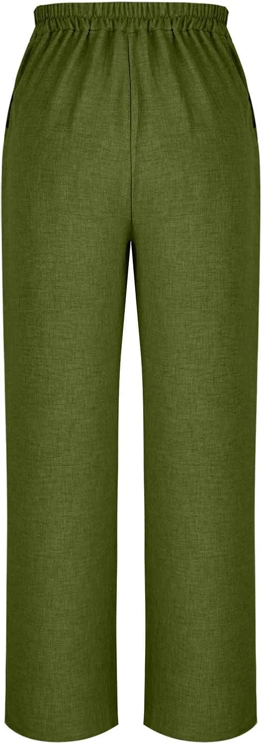 Summer Pants for Women Dressy Linen Pants Women Summer High Waisted Wide Leg Linen Pants Trousers with Pockets