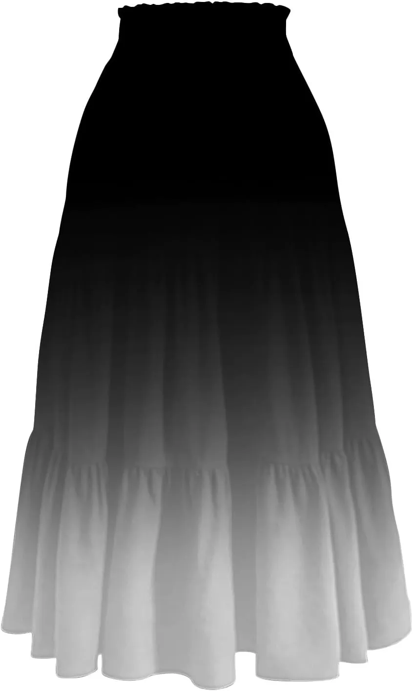 Summer Skirts for Women Ruched Elastic Waist Ruffle Boho Skirt Tiered A Line Midi Skirt Vacation Clothes with Pocket
