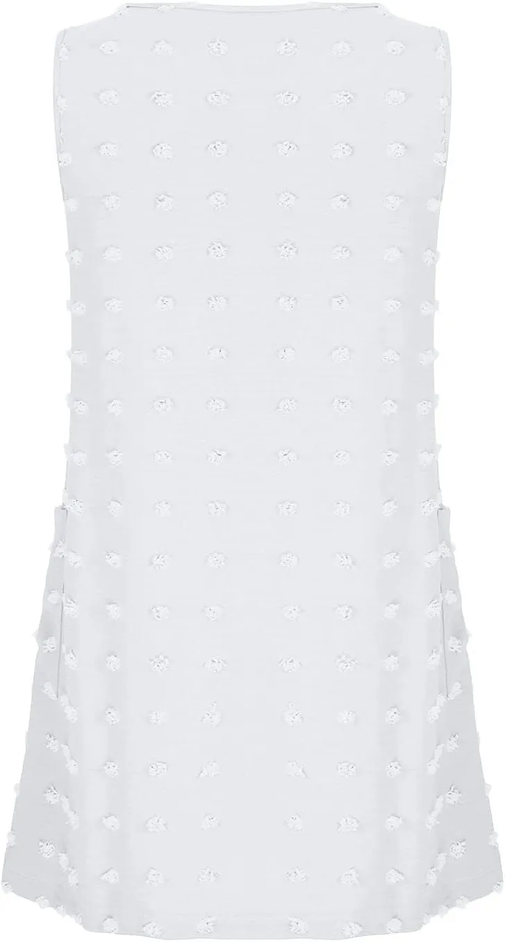Sundress for Women Trendy V Neck Sleeveless Tank Dresses Swiss Polka Dot Cover Up Beach Vacation Clothing with Pocket