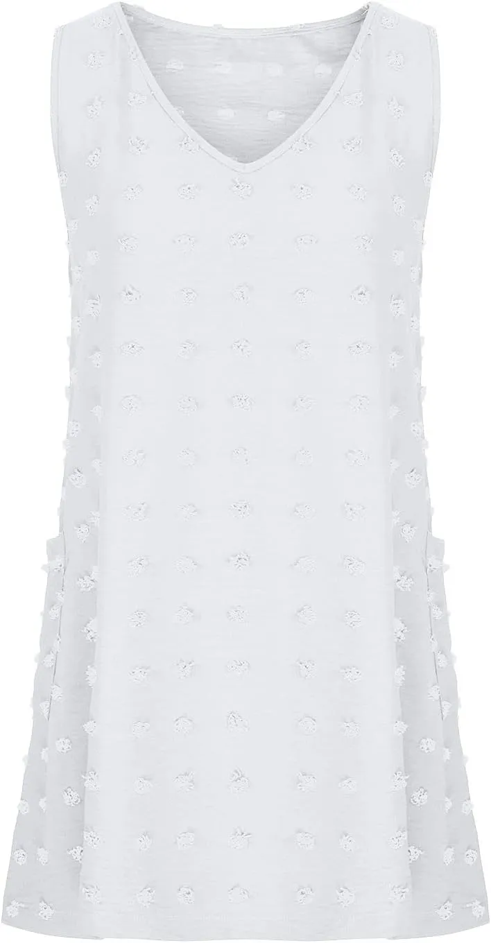 Sundress for Women Trendy V Neck Sleeveless Tank Dresses Swiss Polka Dot Cover Up Beach Vacation Clothing with Pocket