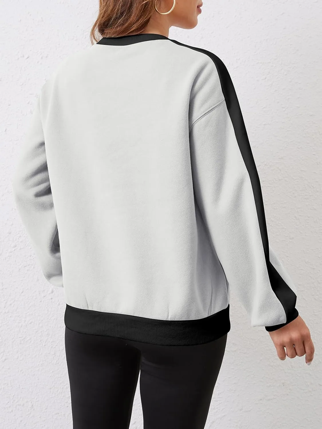 Sureple Women'S Fleece Sweatshirts Color Block Ribbed Crewneck Long Sleeve Pullover Tops Fall Winter Clothing With Pockets
