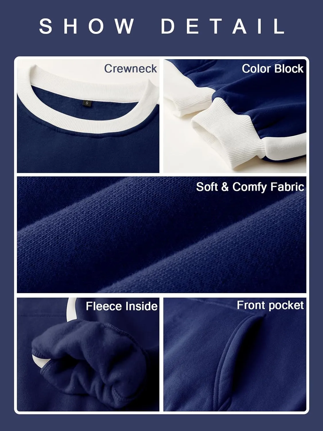 Sureple Women'S Fleece Sweatshirts Color Block Ribbed Crewneck Long Sleeve Pullover Tops Fall Winter Clothing With Pockets