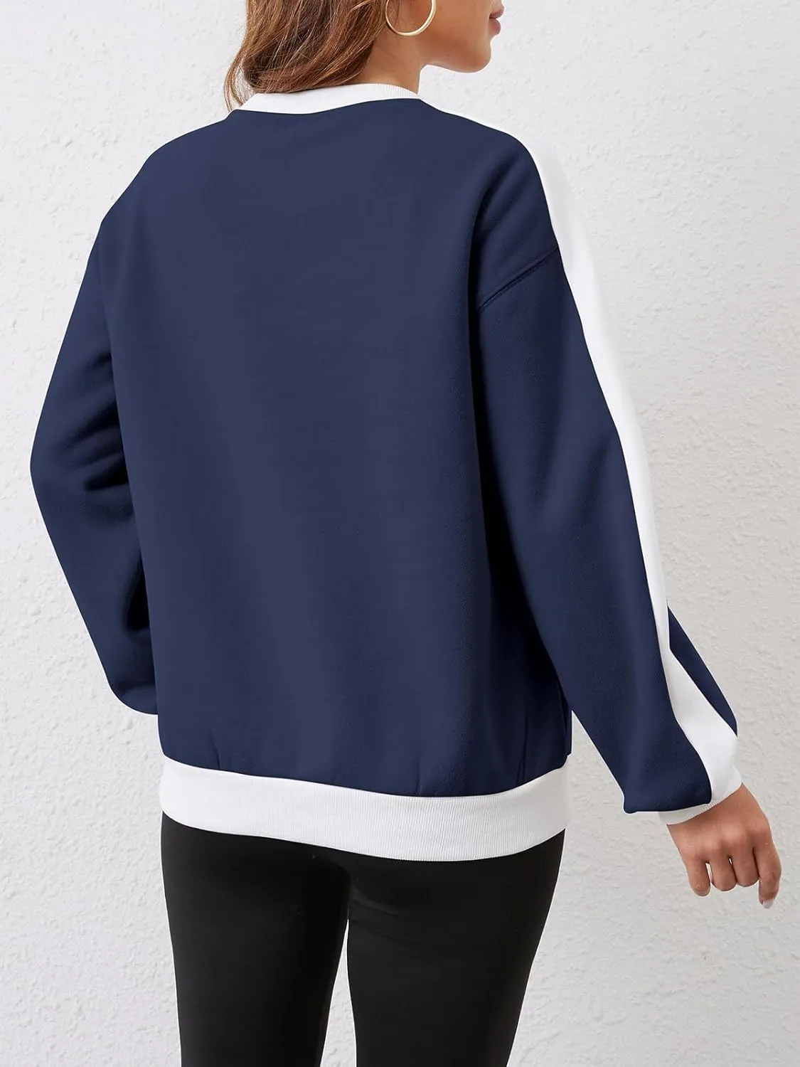 Sureple Women'S Fleece Sweatshirts Color Block Ribbed Crewneck Long Sleeve Pullover Tops Fall Winter Clothing With Pockets