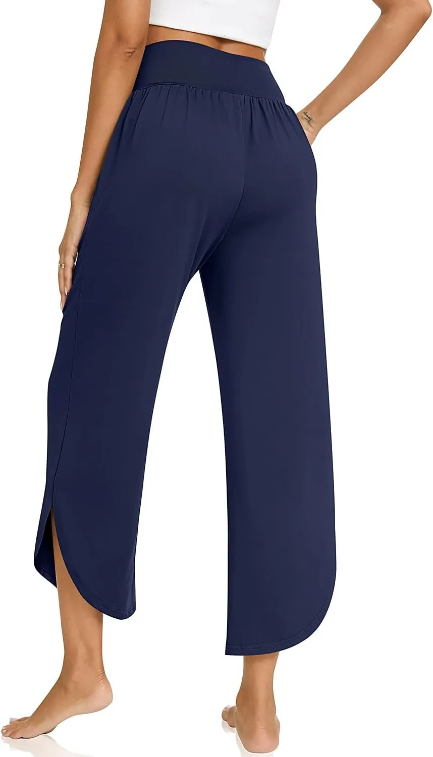 TARSE Wide Leg Pants for Women Cross High Waisted Yoga Pants Casual Lounge Joggers Loose fit Pajama Bottoms with Pockets