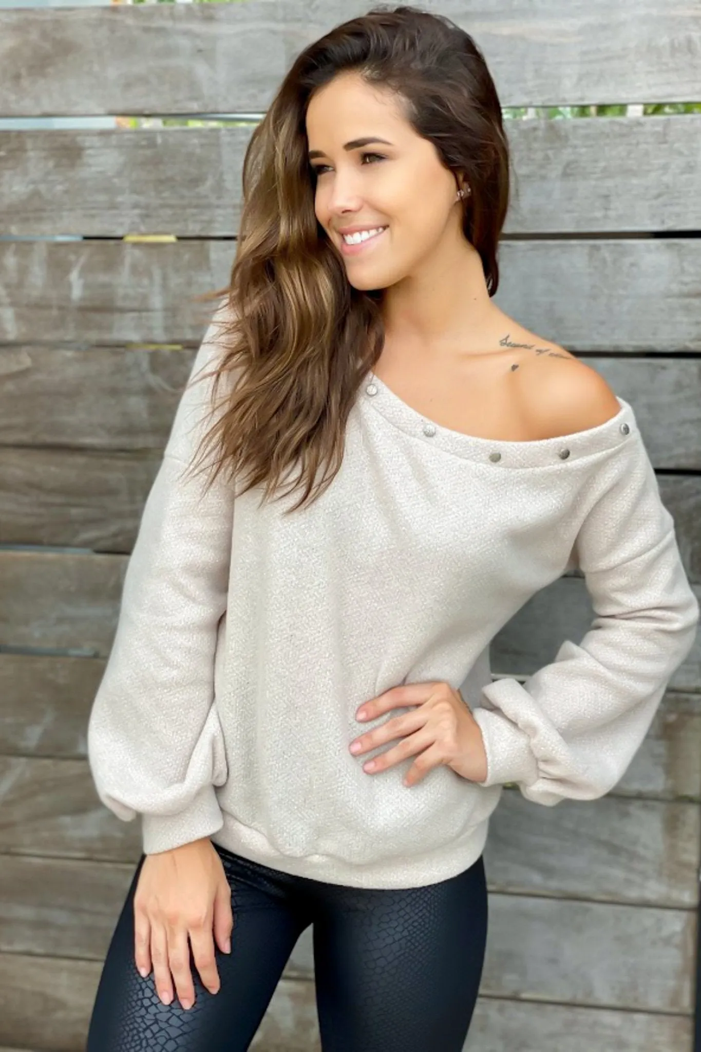 Taupe Sweater with Button Detail