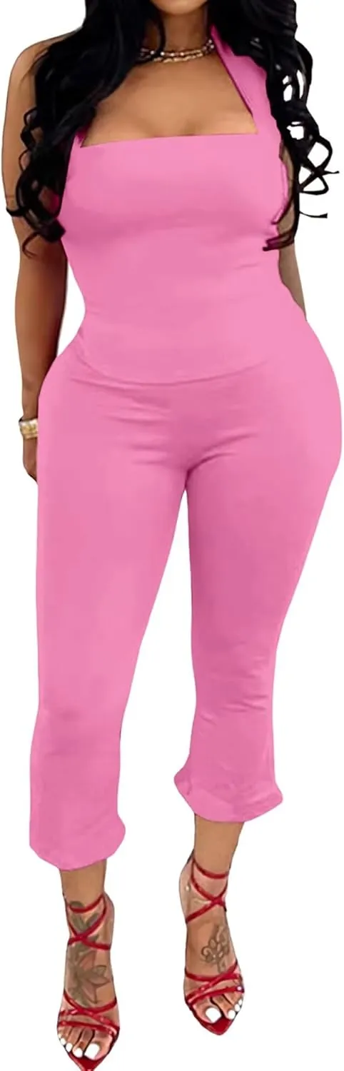 ThusFar Women 2 Piece Sets Halter Tops Flared Pants Outfits Sexy 2025 Summer Tracksuit Y2k Bodycon Jumpsuit Clubwear