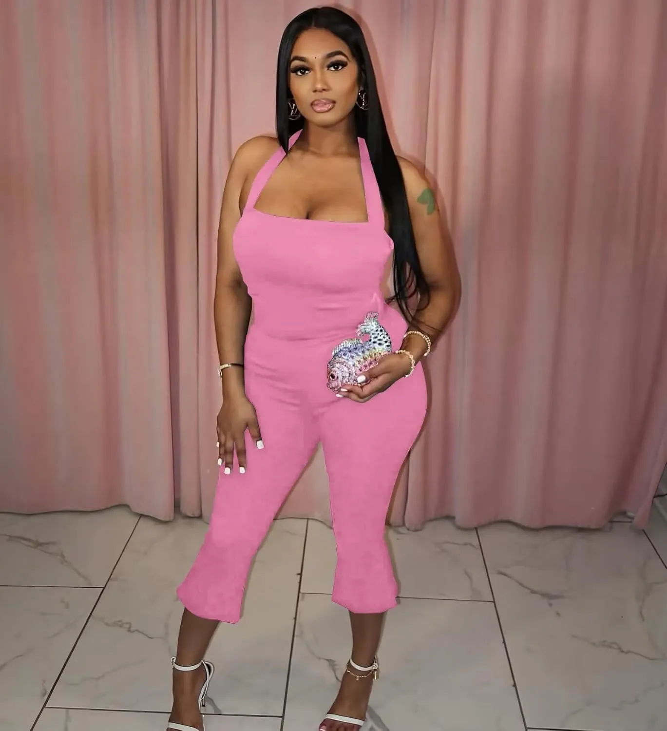 ThusFar Women 2 Piece Sets Halter Tops Flared Pants Outfits Sexy 2025 Summer Tracksuit Y2k Bodycon Jumpsuit Clubwear