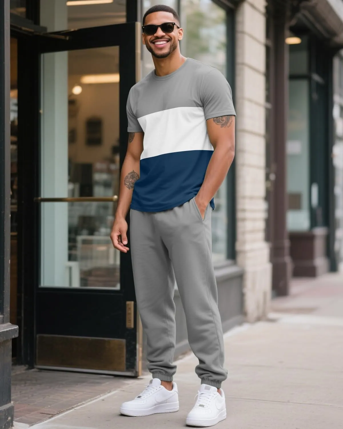 UOUA Mens 2 Piece Sweatsuits Outfits Short Sleeve Pullover Loungewear & Joggers Sweatpants Summer Casual Track Suits Set