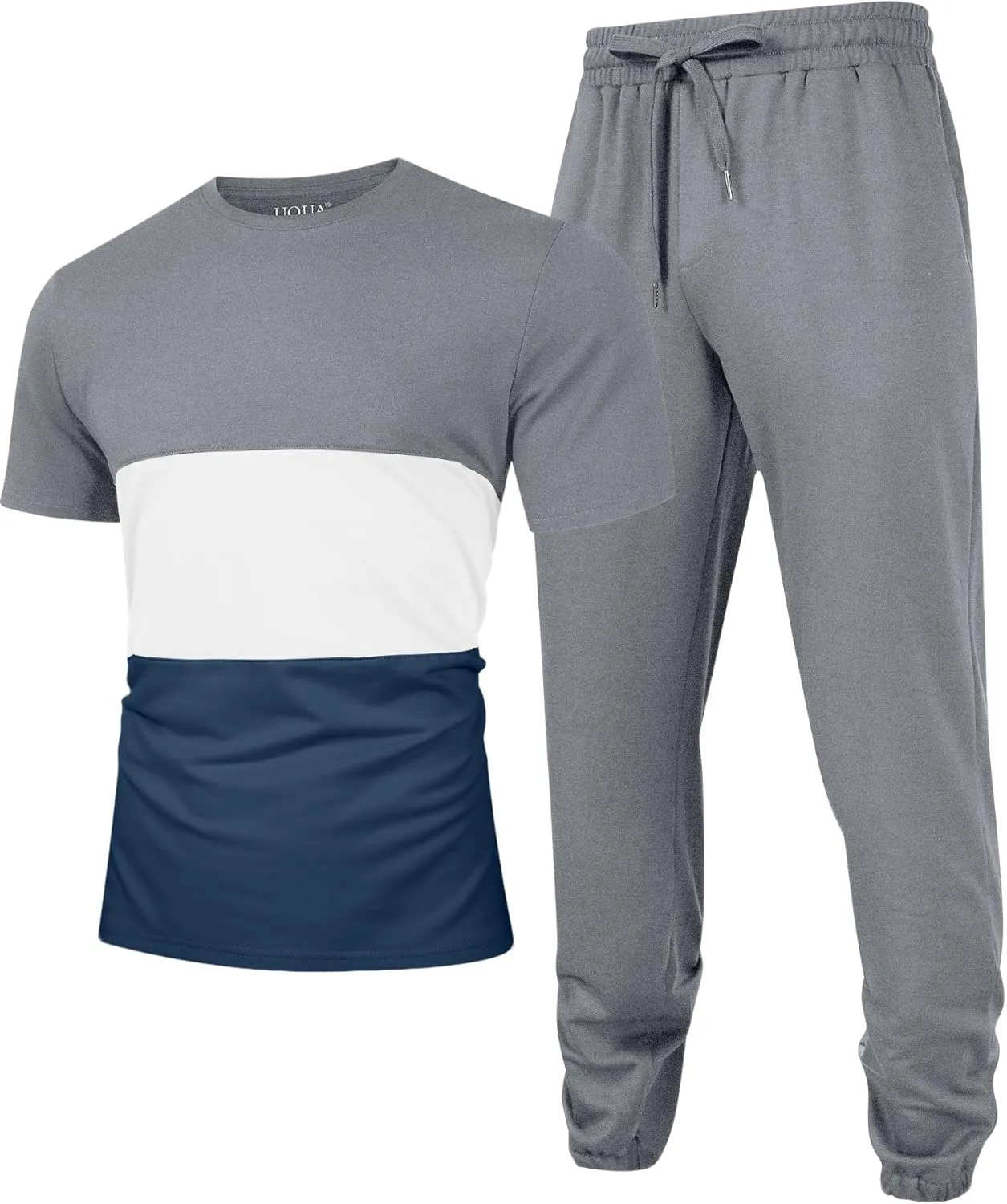 UOUA Mens 2 Piece Sweatsuits Outfits Short Sleeve Pullover Loungewear & Joggers Sweatpants Summer Casual Track Suits Set