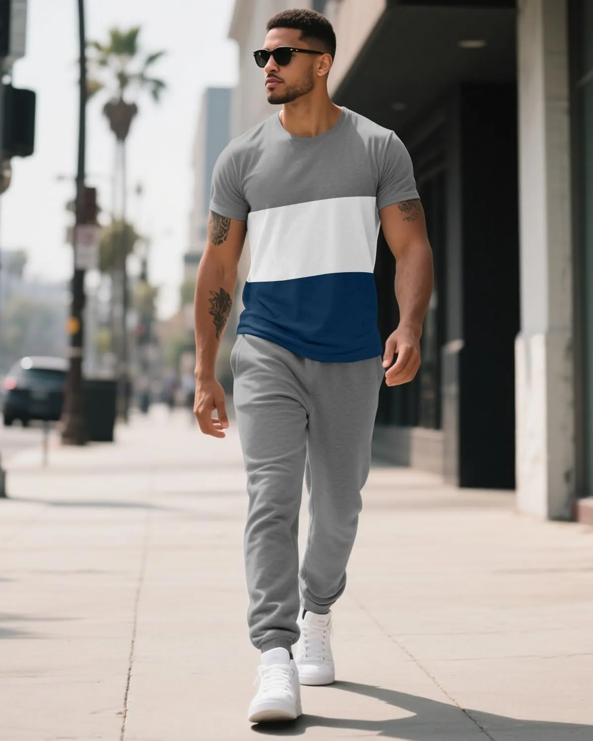 UOUA Mens 2 Piece Sweatsuits Outfits Short Sleeve Pullover Loungewear & Joggers Sweatpants Summer Casual Track Suits Set