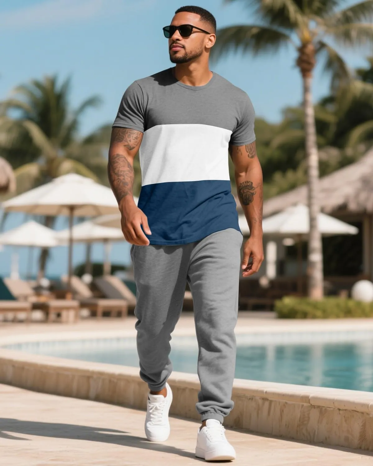 UOUA Mens 2 Piece Sweatsuits Outfits Short Sleeve Pullover Loungewear & Joggers Sweatpants Summer Casual Track Suits Set