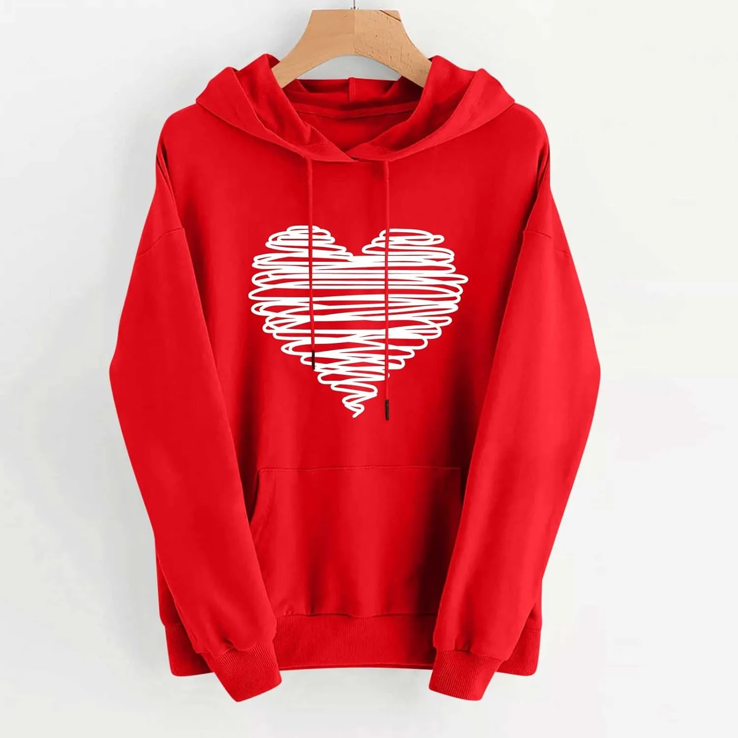 Valentines Shirt for Women Causal Heart Print Graphic Hoodies Long Sleeve Oversized Tops Plus Size Hooded Sweatshirts