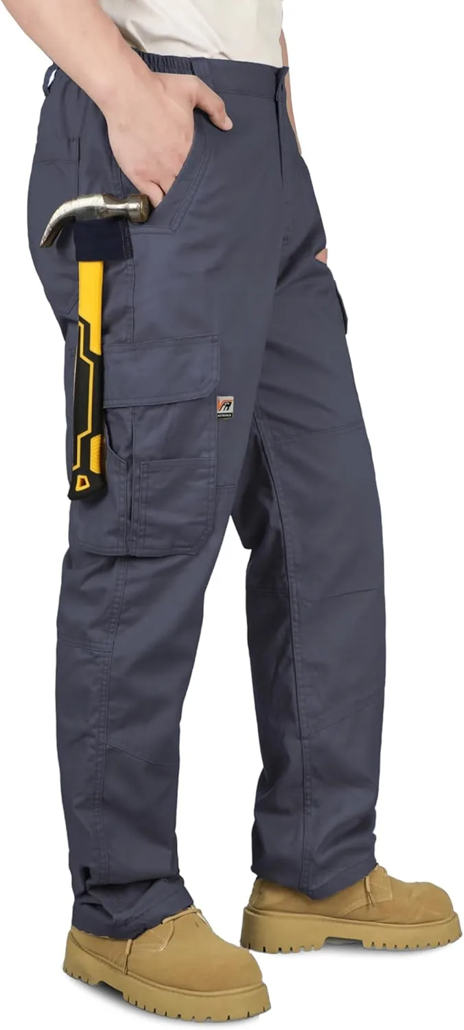 VATRENUS Men's FR Cargo Pants Flame Resistant Pants Lightweight 7.5oz 100% Cotton Fire Retardant Elastic Waist Pants