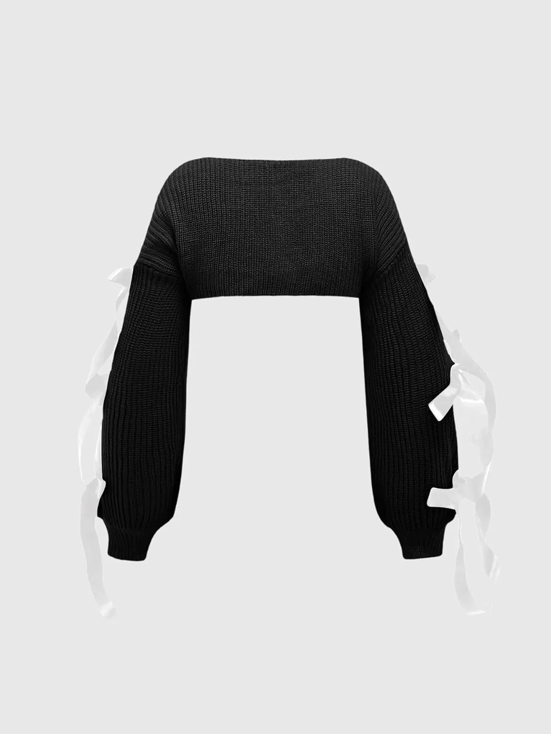 Verdusa Women's Bow Tie Bolero Shrug Crochet Cardigan Knit Cropped Ballet Shoulder Shrug Long Sleeve Sweater