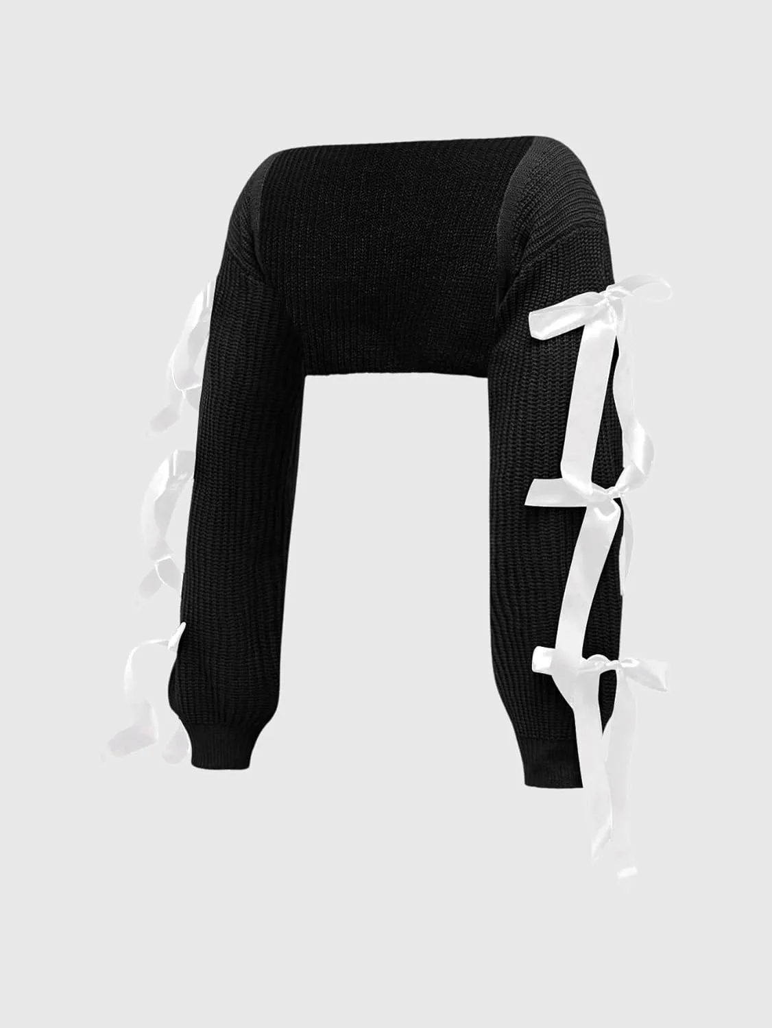 Verdusa Women's Bow Tie Bolero Shrug Crochet Cardigan Knit Cropped Ballet Shoulder Shrug Long Sleeve Sweater