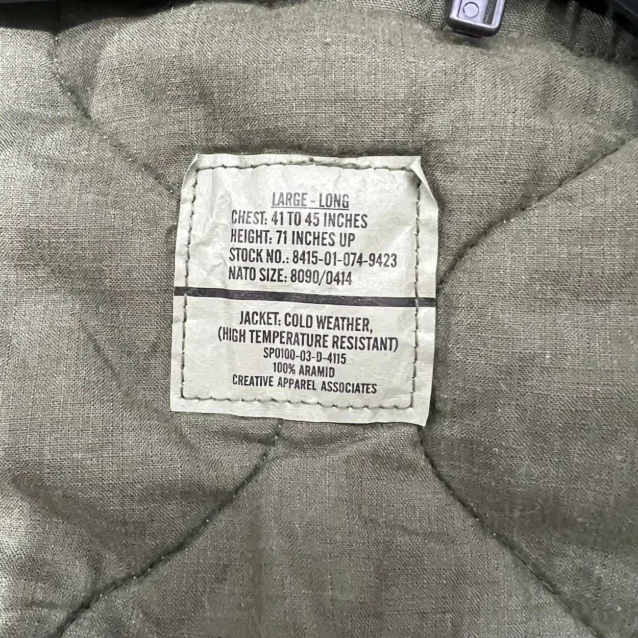 Vintage US Army Aramid Coat CVC Combat Vehicle Coat XL Long