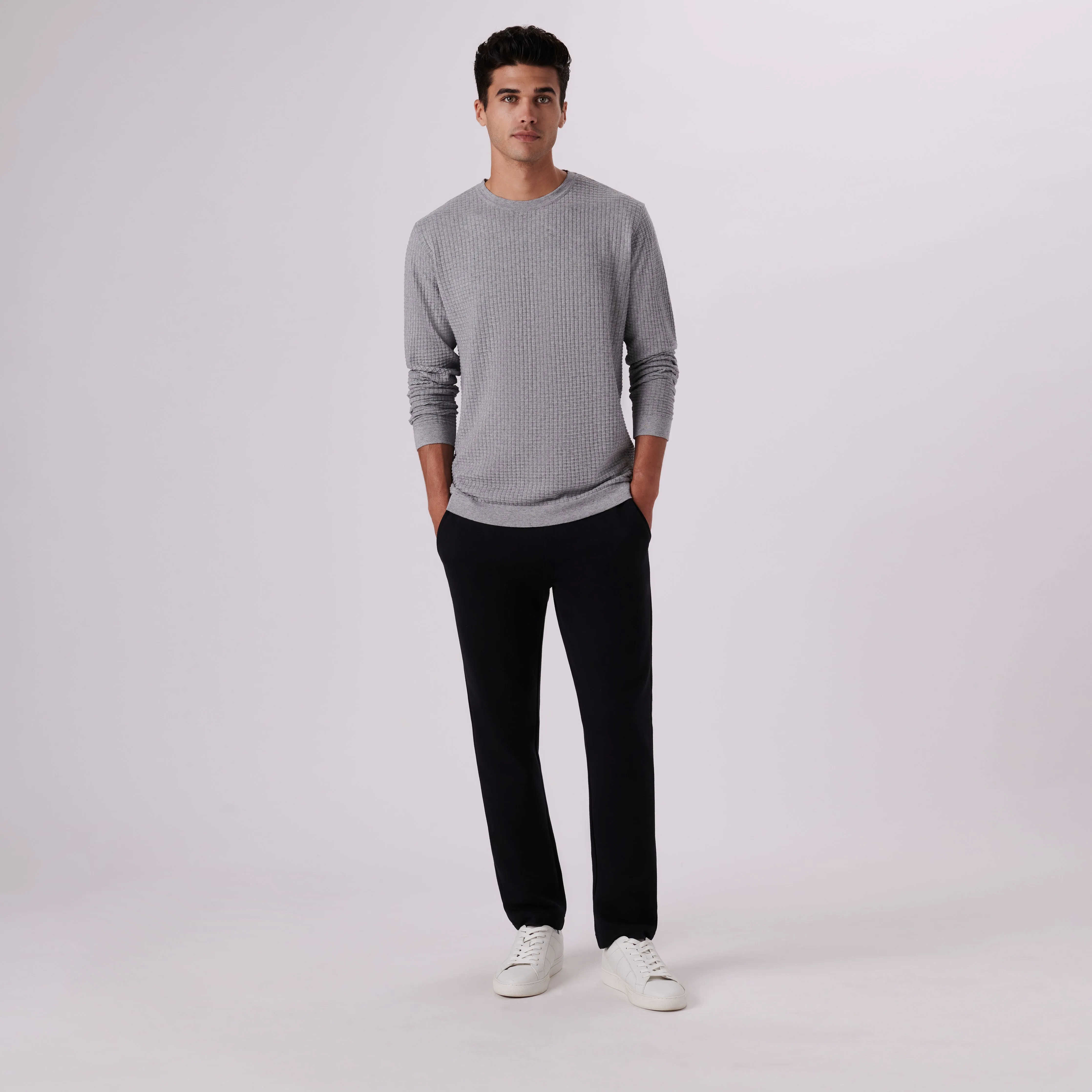 Waffle Knit Cotton Cashmere Crew Neck Sweater