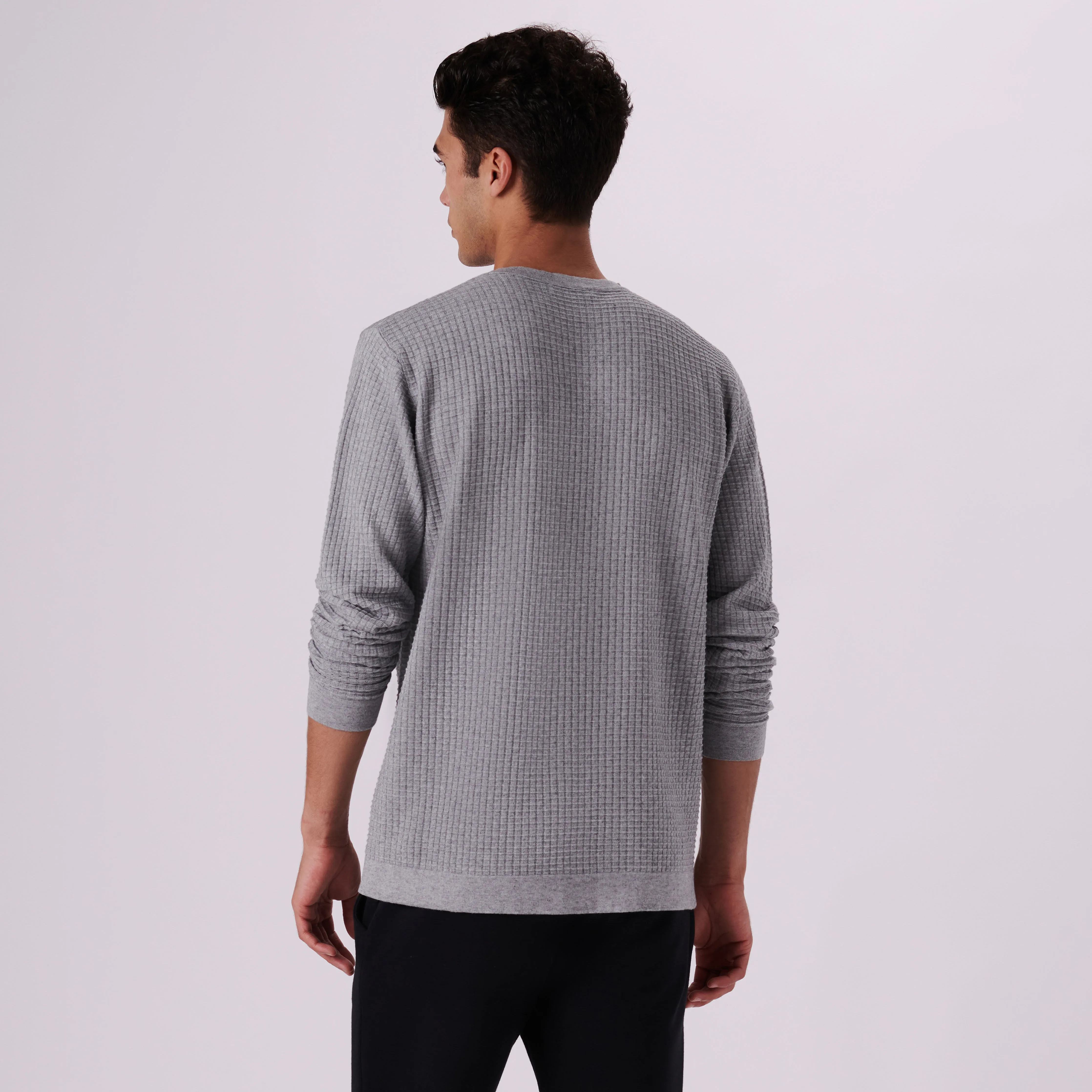 Waffle Knit Cotton Cashmere Crew Neck Sweater