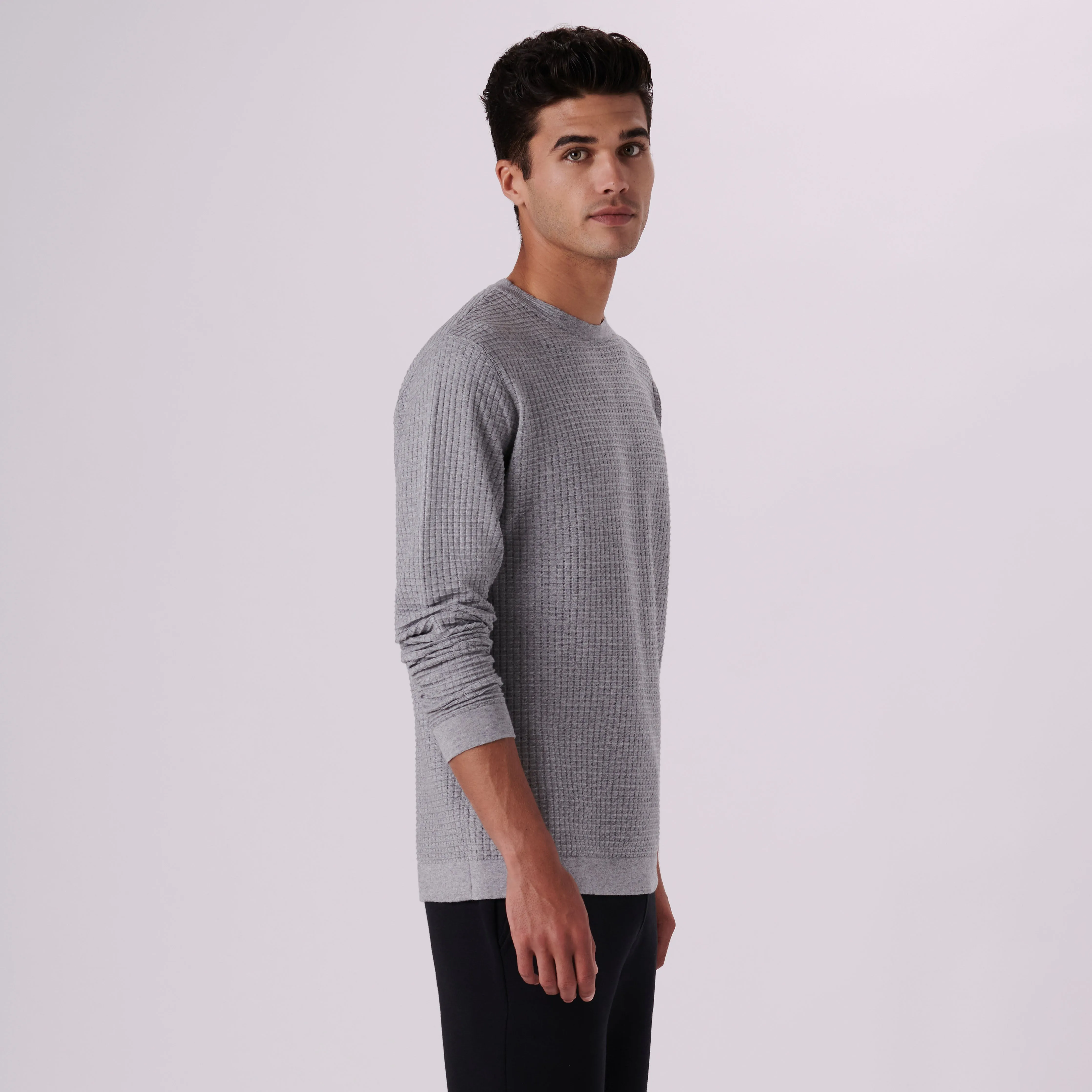 Waffle Knit Cotton Cashmere Crew Neck Sweater