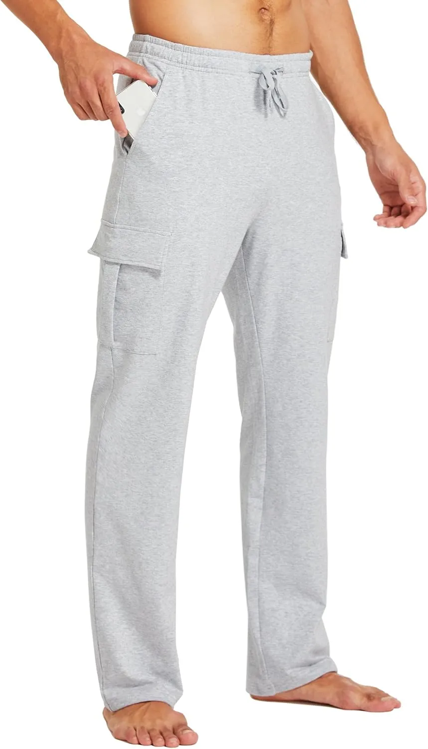 Willit Men's Cotton Yoga Sweatpants Athletic Lounge Pants Cargo Open Bottom Joggers Straight Leg Casual with Pockets