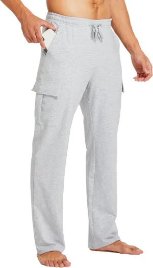 Willit Men's Cotton Yoga Sweatpants Athletic Lounge Pants Cargo Open Bottom Joggers Straight Leg Casual with Pockets