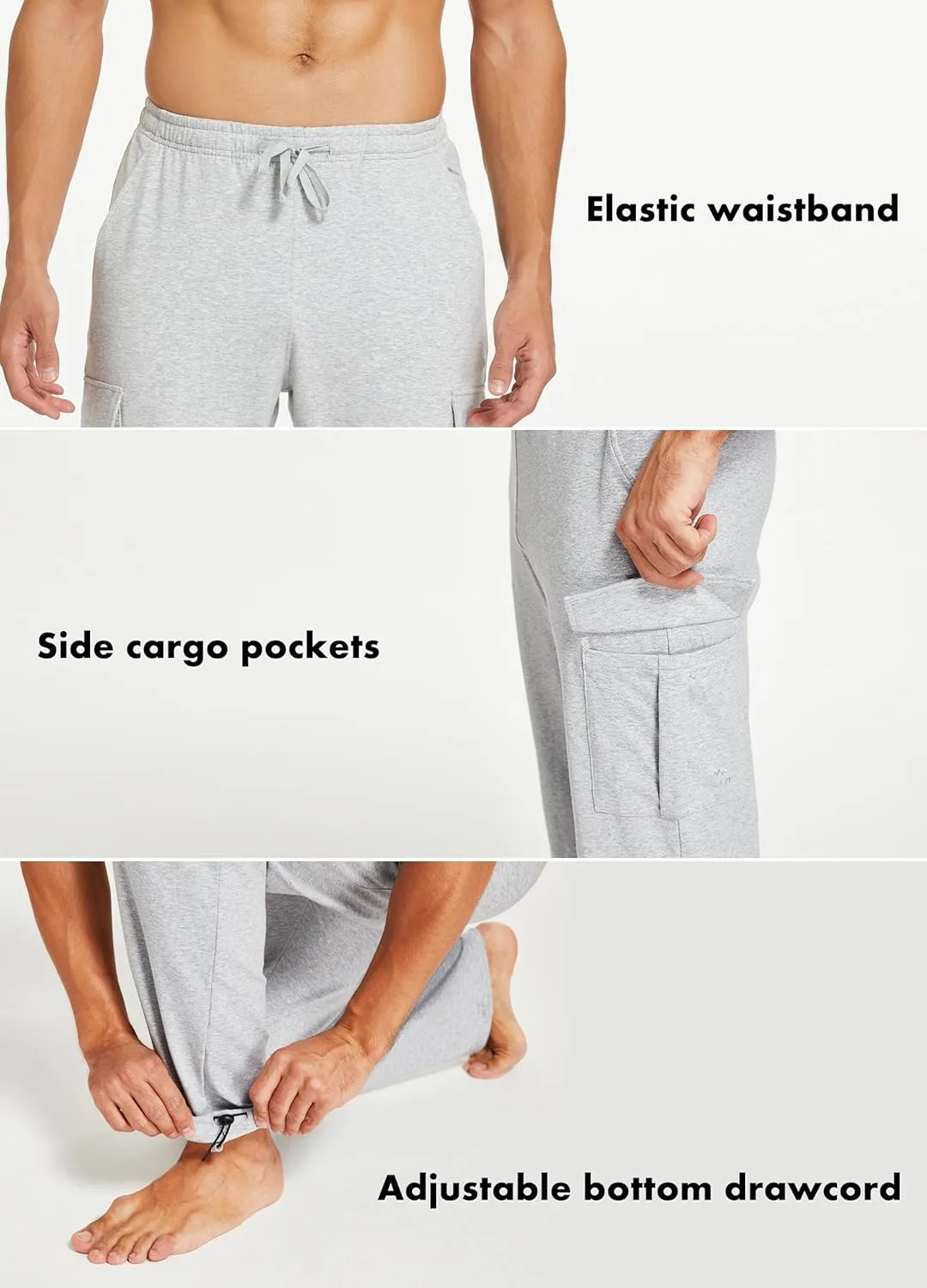 Willit Men's Cotton Yoga Sweatpants Athletic Lounge Pants Cargo Open Bottom Joggers Straight Leg Casual with Pockets