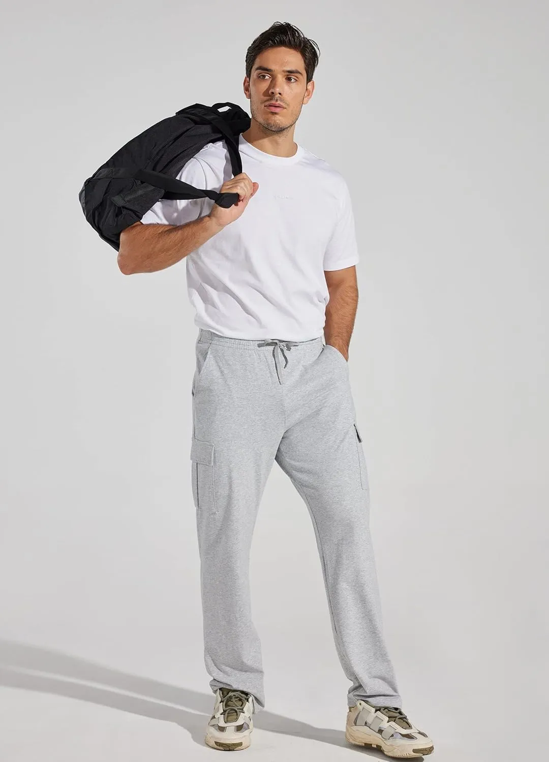 Willit Men's Cotton Yoga Sweatpants Athletic Lounge Pants Cargo Open Bottom Joggers Straight Leg Casual with Pockets