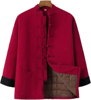 Winter Warm Tang Suit Men Cotton Padded Kung Fu Uniform Jacket Long Sleeved Coat Tops for Seniors