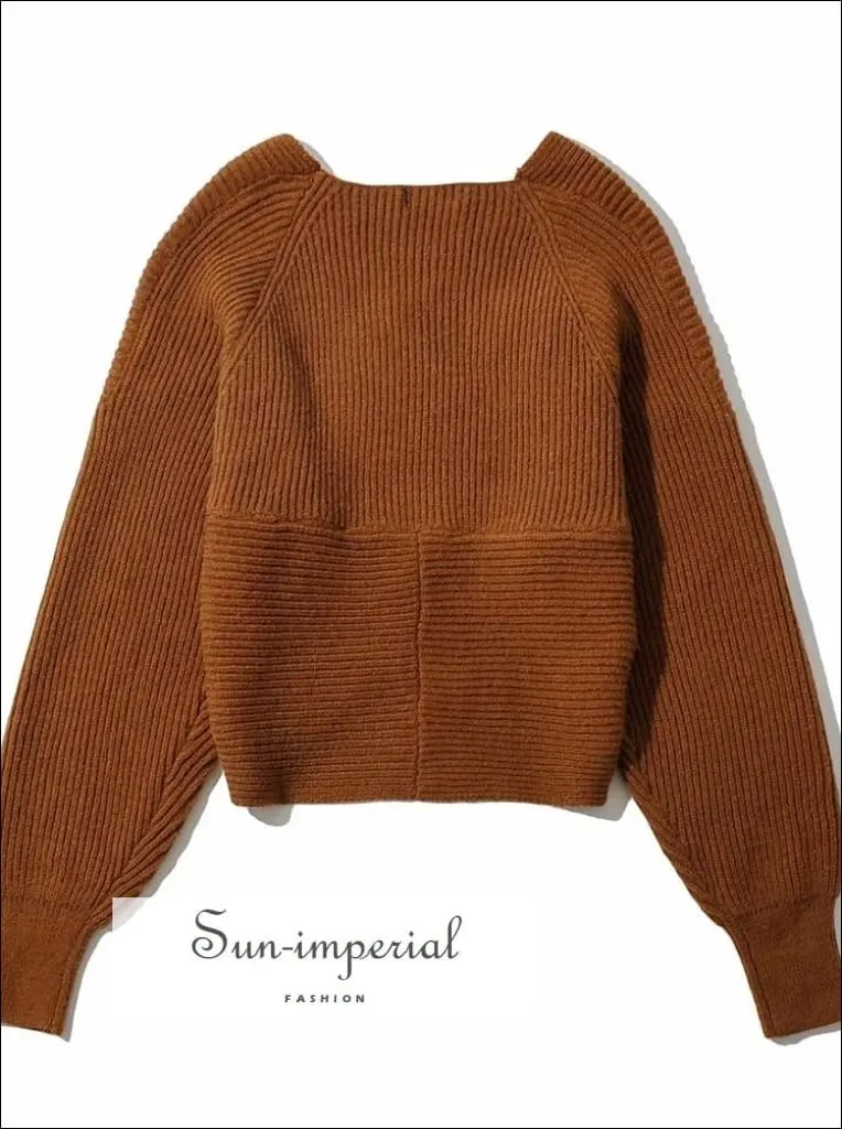 Women Grey Crossover front Chunky Knit Pullover Ribbed Sweater top