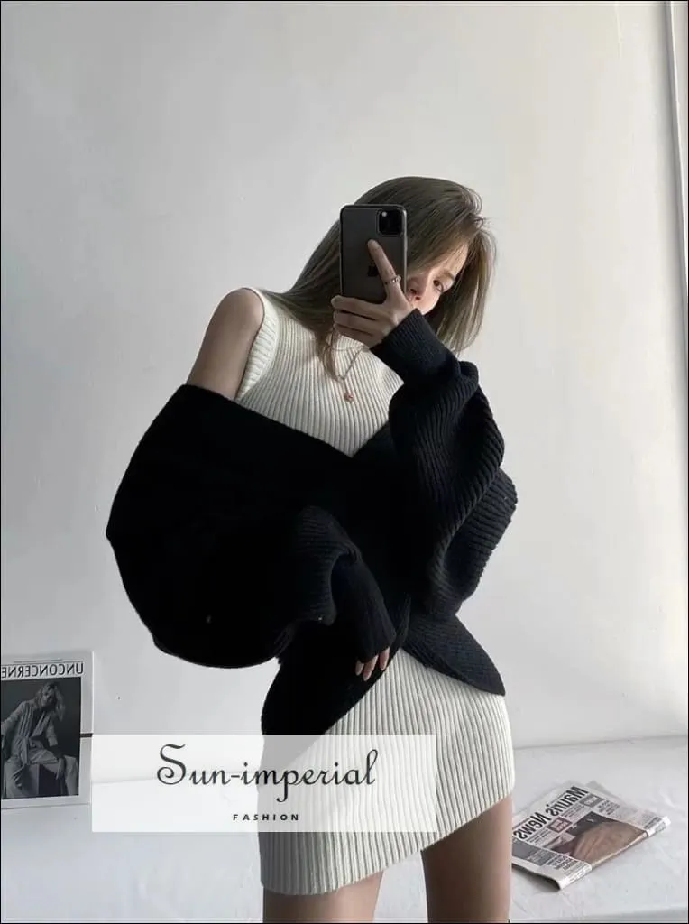 Women Grey Crossover front Chunky Knit Pullover Ribbed Sweater top