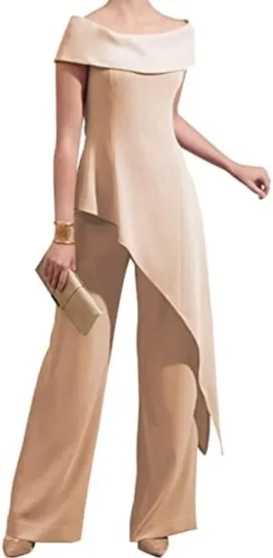 Womens 2 Pcs Pant Suits One-Shoulder Mother of The Bride Outfits Wedding Guest Evening Dresses