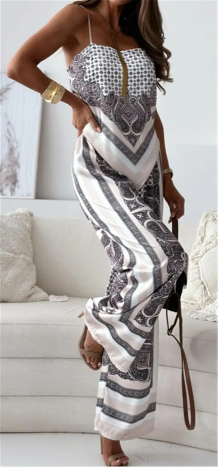 Women's 2 PCS Printed Lace Up Tank Tops Bodycon Wide Leg Pants Sexy Nightclub Party Tracksuit Outfits Set