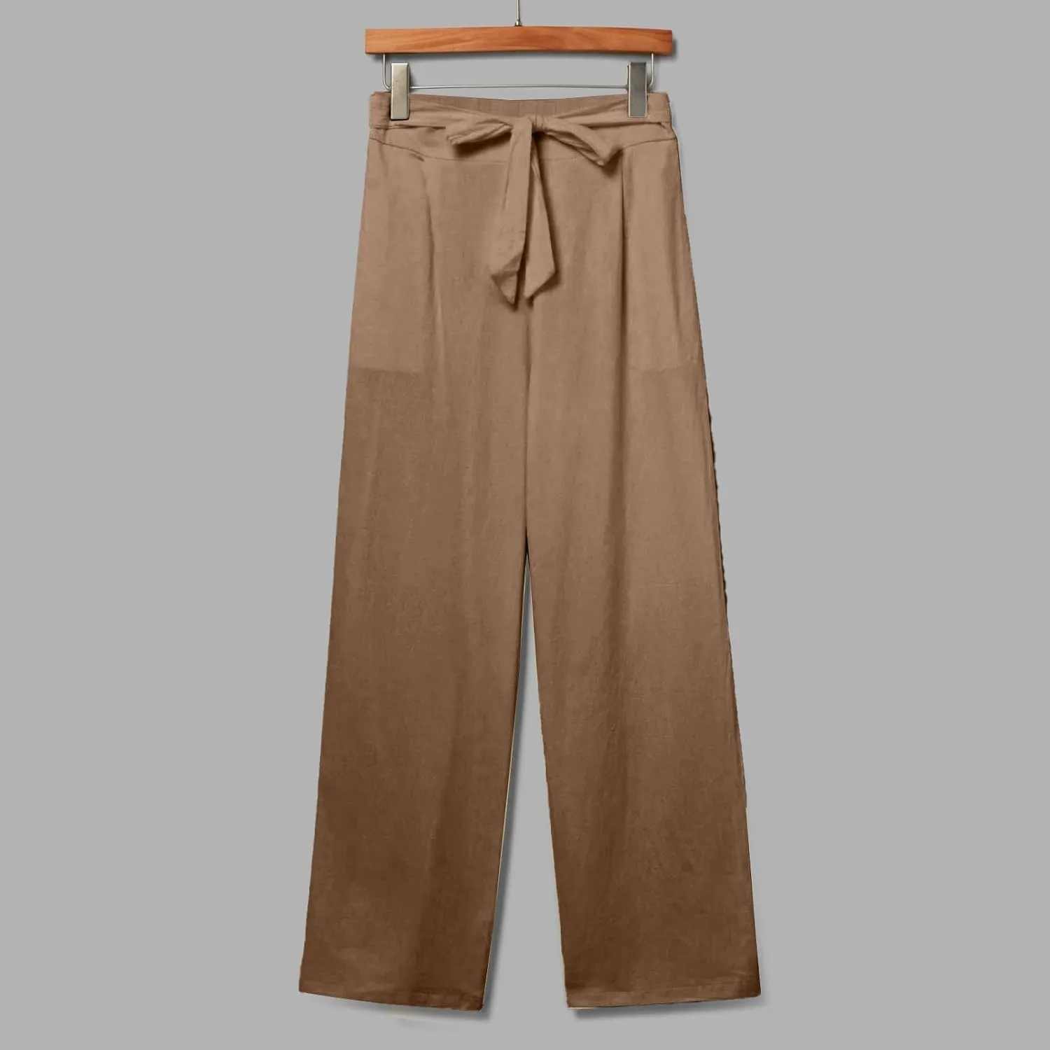Women's Casual Cotton Linen Pants Elastic Waist Loose Fit Straight Jogger Pants Drawstring Solid Trousers with Pockets