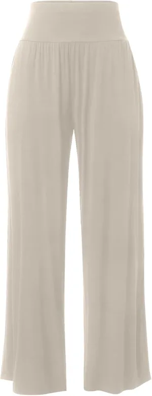 Women's Casual Wide Leg Pants High Waist Elastic Solid Color Long Loose Trousers Summer Spring Pant with Pockets