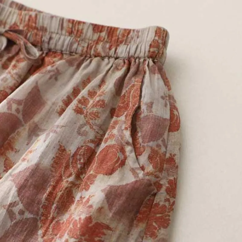 Women's Cotton Linen Bohemian Long Skirts 2025 Summer Vacation A Line Flowy Floral Boho High Waist Vacation Midi Skirts